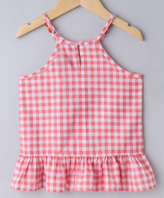 Peach Breezy Checks Strappy With Beads 2