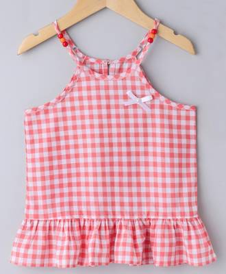 Peach Breezy Checks Strappy With Beads 4