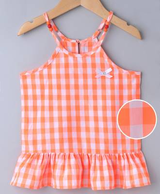 Orange Breezy Checks Strappy With Beads 1
