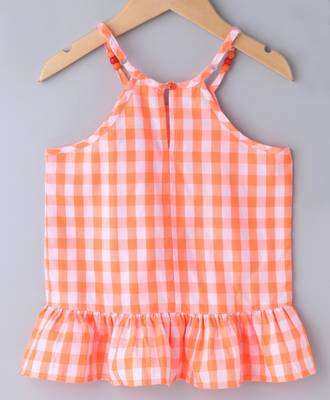 Orange Breezy Checks Strappy With Beads 2