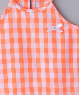 Orange Breezy Checks Strappy With Beads 3