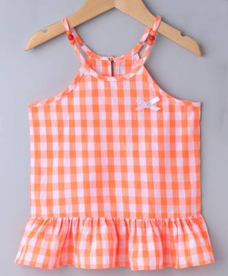 Orange Breezy Checks Strappy With Beads 4