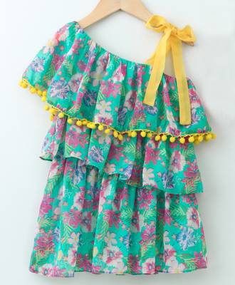 Aqua Pretty Layered Printed Georgette Dress 1