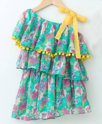 Aqua Pretty Layered Printed Georgette Dress 2