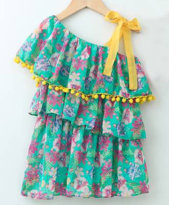 Aqua Pretty Layered Printed Georgette Dress 4