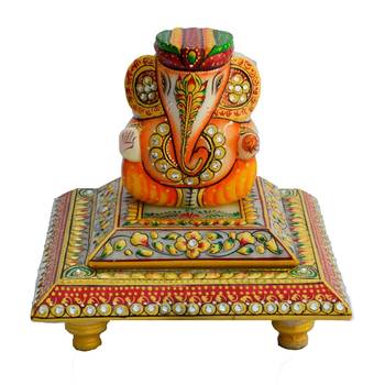 Marble Lord Ganesha with Turban on Chowki 1