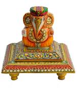 Marble Lord Ganesha with Turban on Chowki