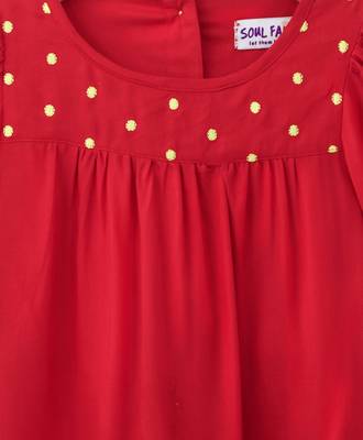 Royal Trendy Rayon Bell Slv Top with Emb Yoke and Pom Pom Lace 3