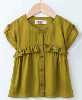 Green Trendy Rayon Top with Ruffle and Fancy Buttons 1