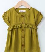 Green Trendy Rayon Top with Ruffle and Fancy Buttons