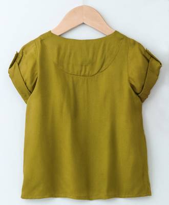Green Trendy Rayon Top with Ruffle and Fancy Buttons 2