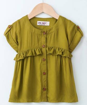 Green Trendy Rayon Top with Ruffle and Fancy Buttons 4