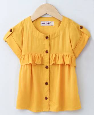 Yellow Trendy Rayon Top with Ruffle and Fancy Buttons 1