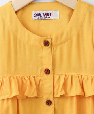 Yellow Trendy Rayon Top with Ruffle and Fancy Buttons 3
