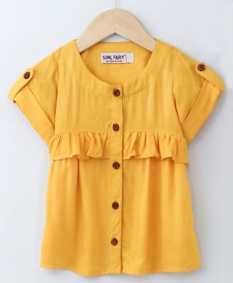 Yellow Trendy Rayon Top with Ruffle and Fancy Buttons 4