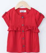 Red Trendy Rayon Top with Ruffle and Fancy Buttons