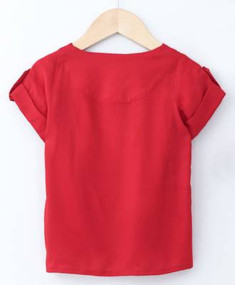 Red Trendy Rayon Top with Ruffle and Fancy Buttons 2