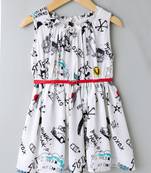 Off White Trendy Comic Printed Dress with Belt