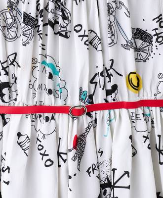 Off White Trendy Comic Printed Dress with Belt 3