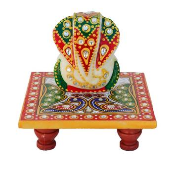 Lord Ganesha on Peocock Marble Chowki 1