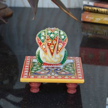 Lord Ganesha on Peocock Marble Chowki 2