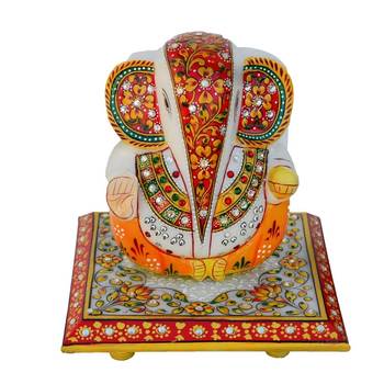 Lord Ganesha on Floral Designed Marble Chowki 1