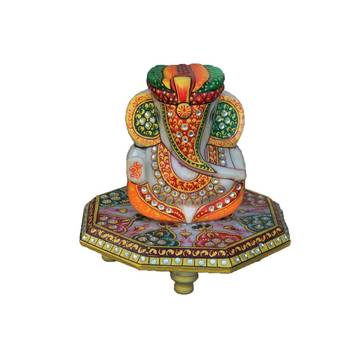 Paghadi Lord Ganesha on Hexagonal Marble Chowki 1