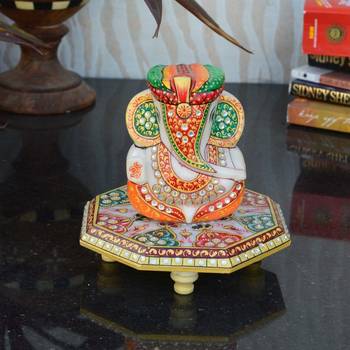 Paghadi Lord Ganesha on Hexagonal Marble Chowki 2