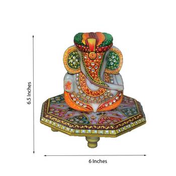 Paghadi Lord Ganesha on Hexagonal Marble Chowki 3
