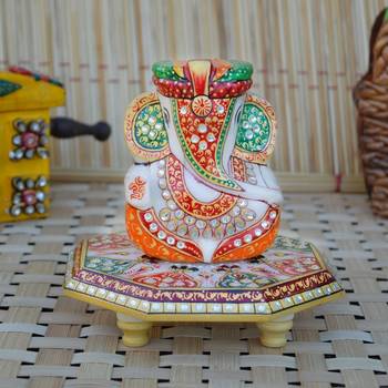 Paghadi Lord Ganesha on Hexagonal Marble Chowki 4