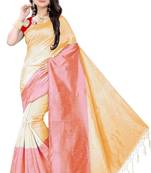 Light yellow plain cotton silk saree with blouse