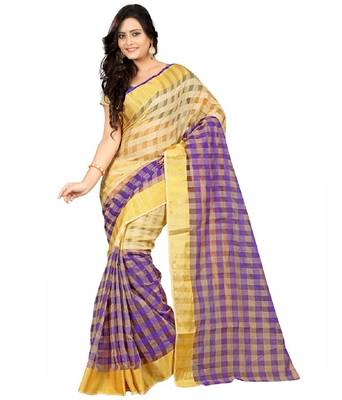 Blue printed cotton silk saree with blouse 1