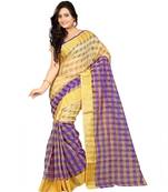 Blue printed cotton silk saree with blouse