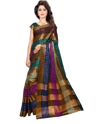 Multicolor printed art silk saree with blouse 1