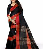 Black printed cotton silk saree with blouse