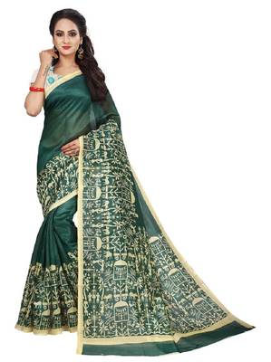 Dark green embroidered art silk saree with blouse 1