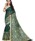 Dark green embroidered art silk saree with blouse