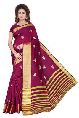 Pink printed cotton silk saree with blouse 1