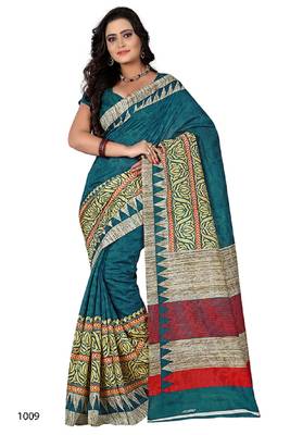 Teal brasso jacquard saree with blouse 1