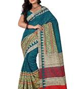 Teal brasso jacquard saree with blouse