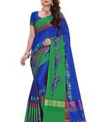 Blue embroidered cotton silk saree with blouse
