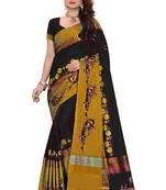 Black embroidered cotton silk saree with blouse