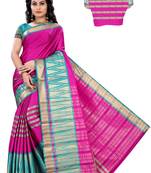 Pink printed cotton silk saree with blouse