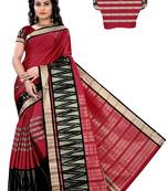 Maroon printed cotton silk saree with blouse