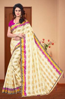 Off white printed organza saree with blouse 1