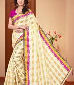 Off white printed organza saree with blouse
