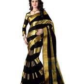 Black printed cotton silk saree with blouse