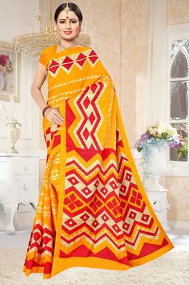 Orange printed art silk saree with blouse 1