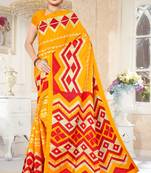 Orange printed art silk saree with blouse