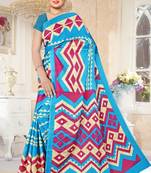 Sky blue printed art silk saree with blouse